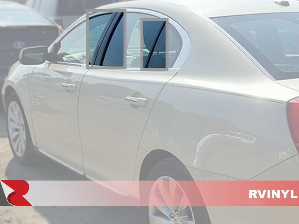Rvinyl Pillar Post Pre Cut Window Trim Kits in Gloss Black Compatible with Lincoln MKS 2009-2016 - Adhesive Backs