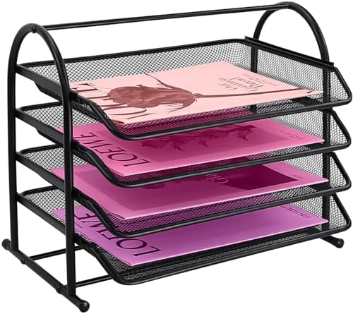 KASTWAVE Wire Mesh Letter Tray, 4 Tier Desk Organizer, A4 Mesh in...