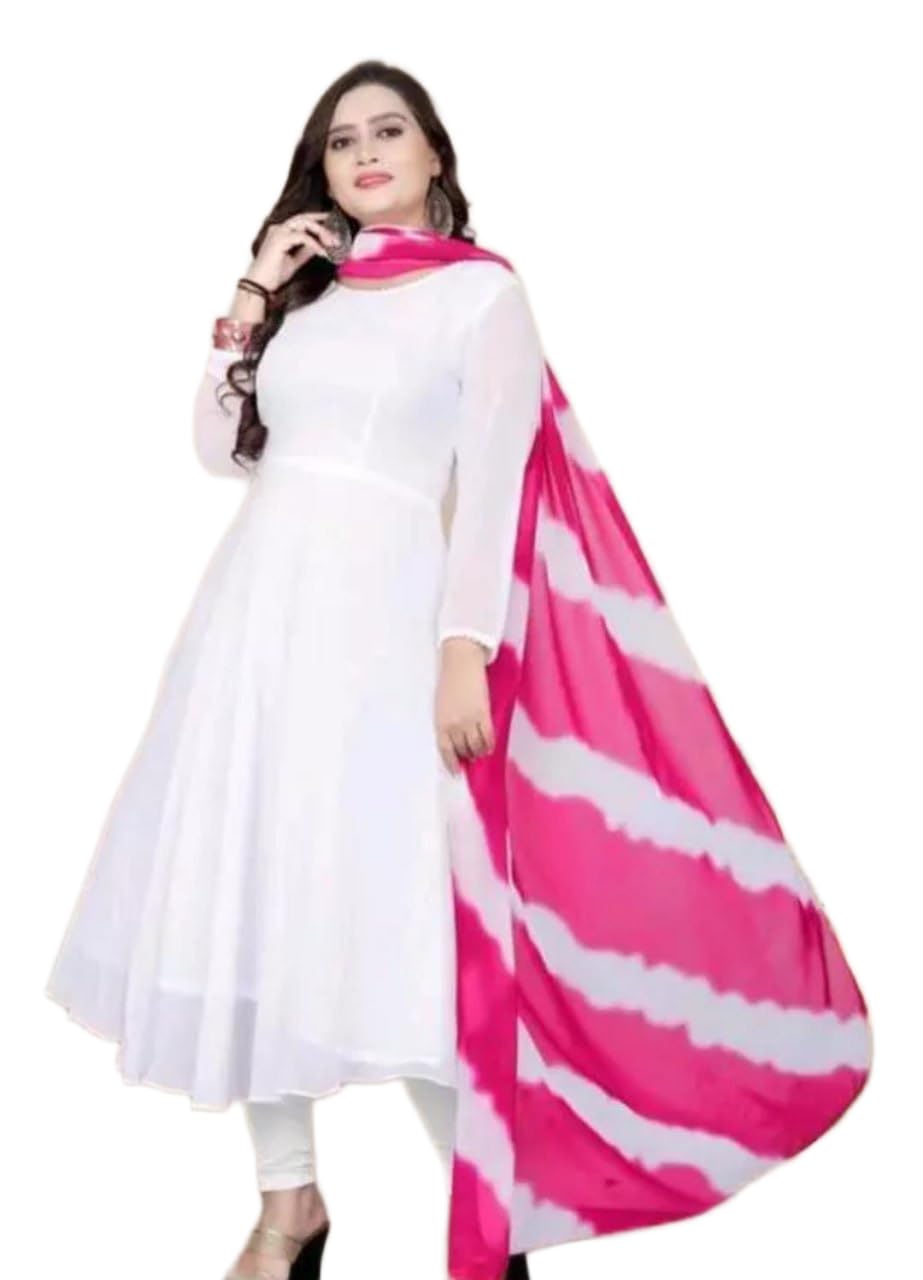 vespocm Womens Georgette Full Sleeves Round Neck Gown Featuring Solid Design with Pants and Tie_Dye Striped Design Dupatta 3 Piece Ethnic Wear-picture-30