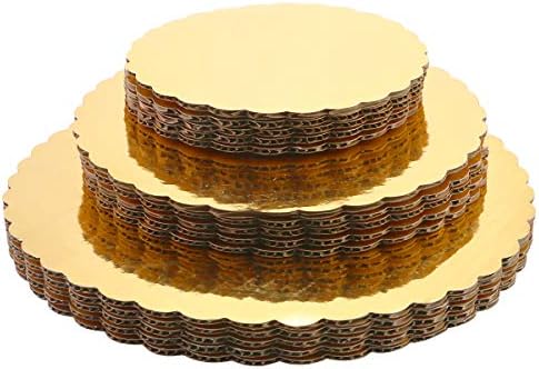 WFPLUS Gold Round Cake Board - Set of 15 Sturdy Cake Boards, 6, 8 and 10 Inch Cake Circle Base, Disposable Pizza Cardboard Circle Tart Decorating Base Stand for Cake Decoration