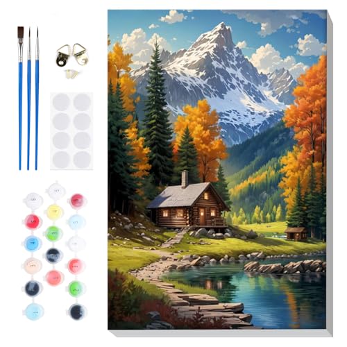 Lxmsja Paisaje Pintar por Numeros Adultos con Marco, DIY Cuadros para Pintar Montaña Colorear por Números Lienzos, Pintura Acrilica Manualidades Adulto Decoracion Hogar Pared 20x30cm