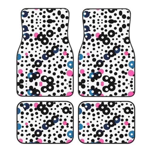 Tapis de sol universels pour voiture anti-dérapage à pois blancs lot de 4 pièces avant arrière