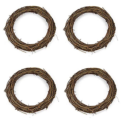 4 Pcs Grapevine Wreaths Round Rattan Vine Branch Wreath Garland for DIY Crafts, Christmas Holiday Party Decorations, Wedding Supplies (15 CM)