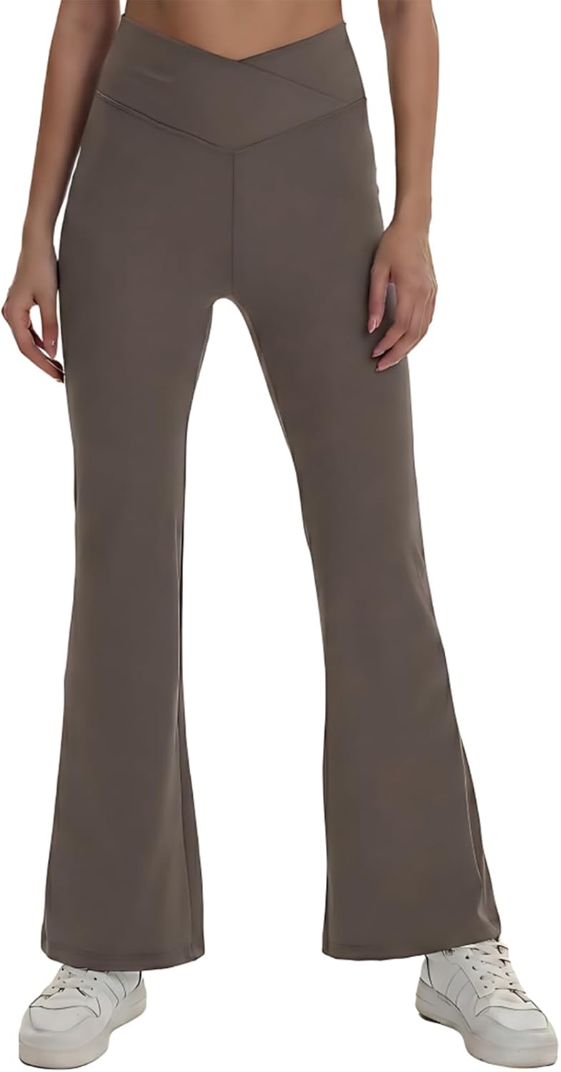 Women’s V-Crossover High Waist Flare Yoga Pants Bootcut Wide Leg Leggings for Workout, Running, Gym & Casual