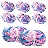 HouseABC Chunky Yarn for Hand Knitting & Crocheting – Mixed Color Soft, Bulky Jumbo Yarn for Blankets, Scarves, DIY Projects, 8-Pack (Blue, Purple, Pink)
