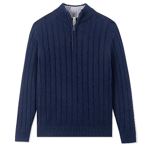 Image of Kid Nation Boys Sweater Cotton Quarter Zip Sweater Kids Cable Knit Pullover | Casual 1 /4 Zip Sweater for Child 3-14 Years (Previously Amazon Essentials)