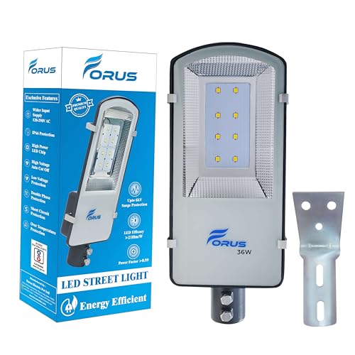 Image of Forus LED Street Light 36W (with Clamp) - Waterproof Outdoor Street Lamp, Warm White, 5-Year Warranty, Energy-Saving 36 Watt LED for Home, Garden, Road & Street Lighting (1 Pc)