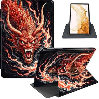 Case for Samsung Galaxy Tab S8 Plus 2022 / S7 FE 2021 / S7 Plus 2020 12.4-Inch, 360° Rotating PU Leather Stand Cover with Auto Sleep/Wake, Shockproof TPU Backl, Red Dragon