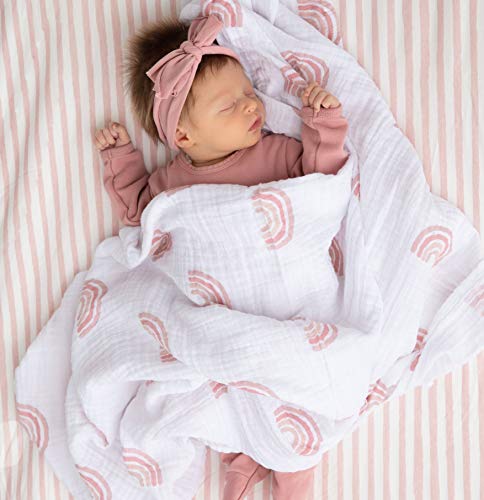 Ely's & Co. Patent Pending Waterproof Bassinet Sheet, No Need For Bassinet Mattress Pad Cover, 2 Pack Mauve Pink Splash & Stripes,For Baby Girl 32" 16"X3" #TOP6