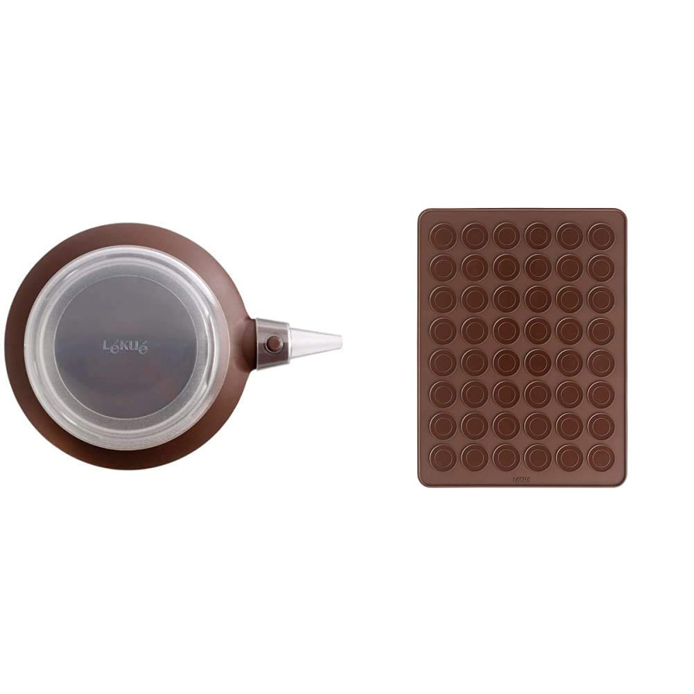 Poche à douilles decomax et tapis macaron silicone Lekue marron pour pâtisserie