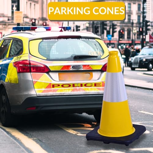 Image of BESEA 4 Pack 18 Inch Yellow Traffic Cones with Wide Stable Base