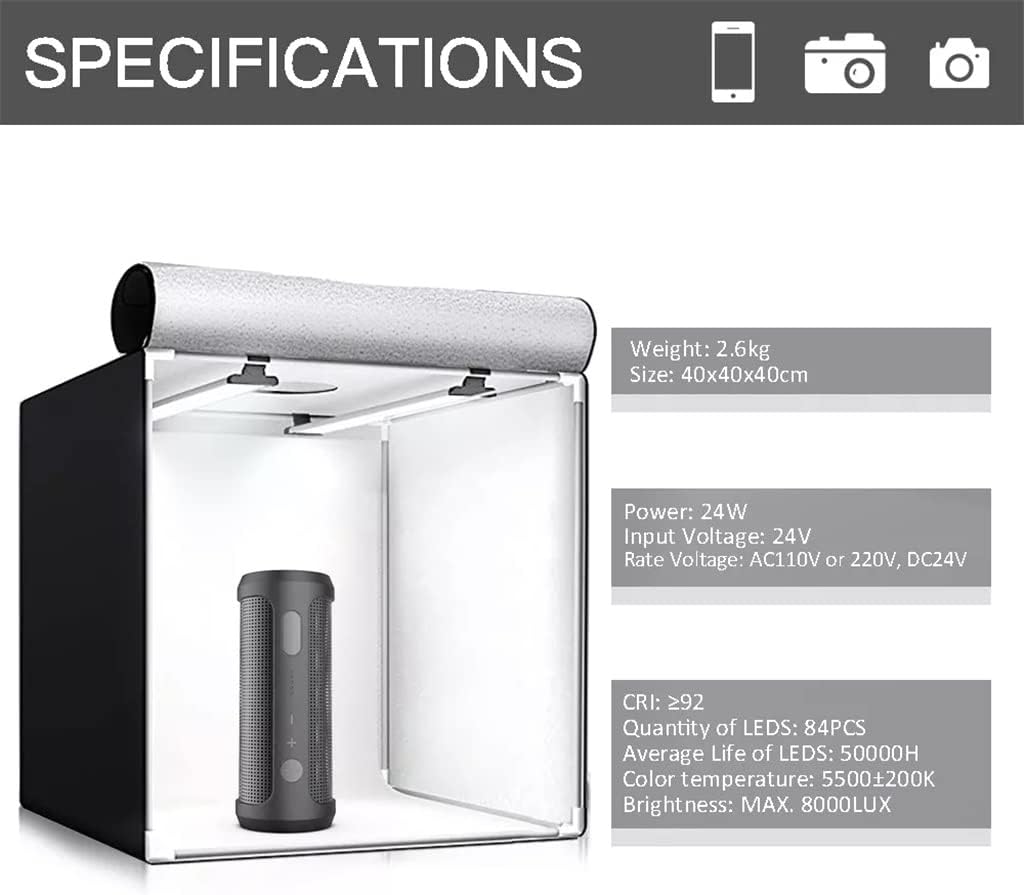 Foldable Light Box 40cm Portable Softbox with 3 Colors Background for Photo Photography Desktop Shooting Tent (D 40 * 40 * 40cm)