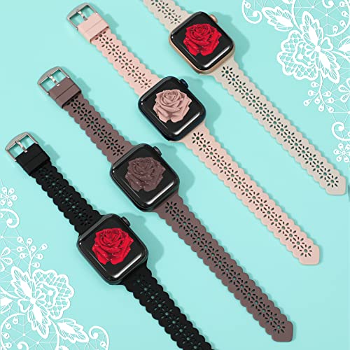 Image of Lace Silicone Bands Compatible with Apple Watch Bands for Women | Slim Thin Hollow-out Wristband for iWatch Series 11 10 9 Ultra 8 SE 7 6 5 4 3 2 1 38mm 40mm 41mm 42mm 44mm 45mm 46mm 49mm
