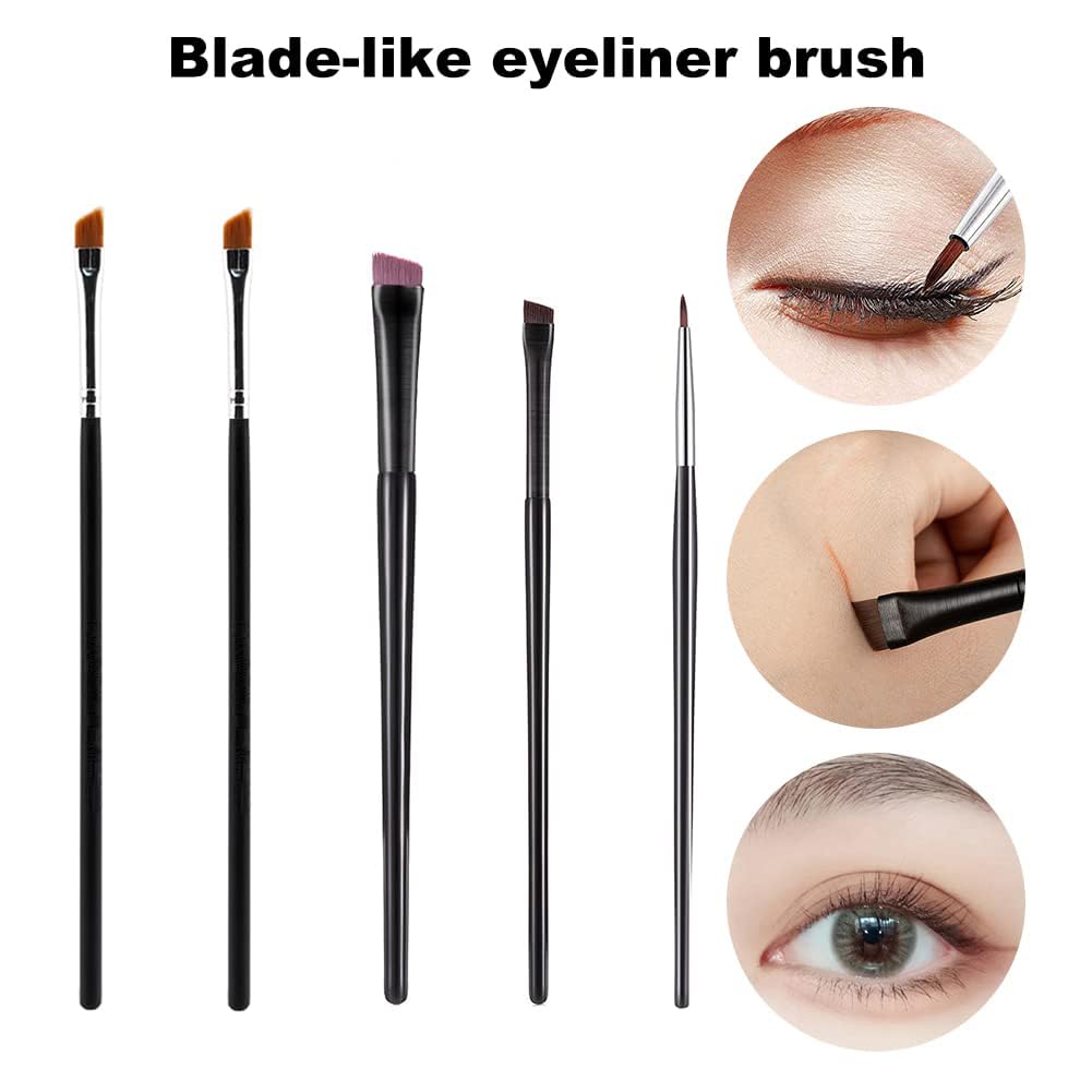 Pinceaux Maquillage Biseauté, Pinceau Eyeliner Incliné , Pinceau de Maquillage EyeLiner, Pour Sourcils Yeux Cil Angle Incliné ultra fin Pinceau Eyeliner Fibres Synthétiques 5 Pinceaux