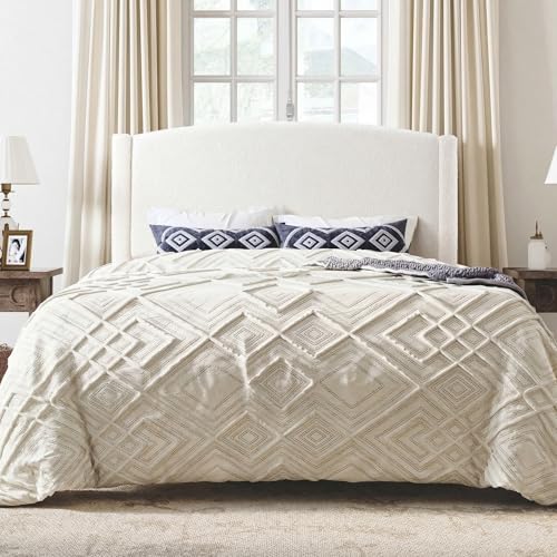 SHA CERLIN Soft Teddy Fabric Bed Frame Full Size Curved Headboard White