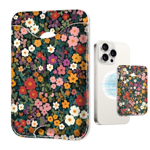 Image of Floral Magnetic Wallet for Magsafe Compatible with iPhone 17 /16 /15 /14 /13 /12 Series Pro Max Plus Air Flowers Phone Magnet Card Holder for Women Lether Mag Safe Wallets Deep