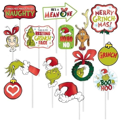 19+ Adorable Grinch Baby Shower Ideas You’ll Love 6 Assorted Paper Traditional Grinch Photo Prop Kit - (Pack of 13) - Props for Christmas Fun & Festivities - Stand Out with Unique Holiday Party Décor