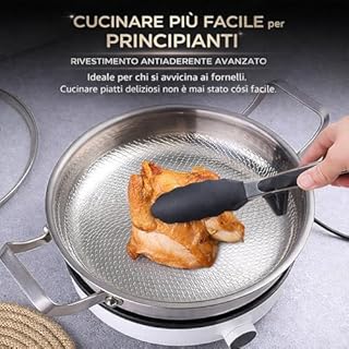 Padella Titanio Puro, 2026 Padelle In Titanio Non Rivestita, 26/28/30/32cm Pentola Titanios Martellato Antiadherente con Coperchio, Base in Acciaio Trilaminata Resistente (Senza coperchio,26CM)