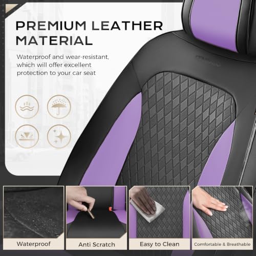 Image of Coverado Car Seat Covers Full Set, Leather Seat Covers for Cars, Waterproof Car Seat Protectors, Front and Back Car Seat Cushions Automotive Seat Covers Universal Fit for Most Cars, Black&Purple