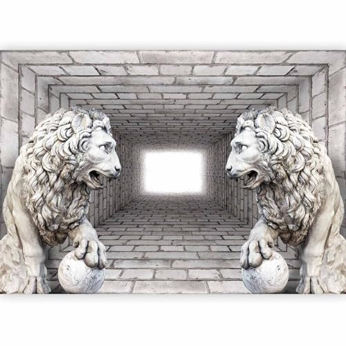 murando - Vlies Fototapete 3d Effekt 300x210cm- Foto Tapete Schlafzimmer Wohnzimmer Vliestapete XXL Wandtapete Motivtapeten Bildtapete 3d Effekt Wand Dekoration - Ziegel Mauer Löwe Tunnel d-A-0036-a-b