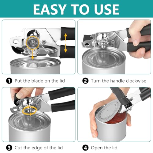 Apriscatole manuale 3 in 1 in acciaio inossidabile, Apriscatole Professionale, Apriscatole manuale di sicurezza, impugnatura in plastica robusta,Apriscatoles universale per Ristoranti,Bar,cucina - immagine 6