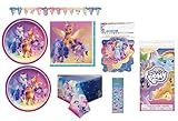 My Little Pony Birthday Party Supplies Decoration Bundle Pack Includes 16 Paper Plates, 16 Napkins, 1 Table Cover, 1 Happy Birthday Banner