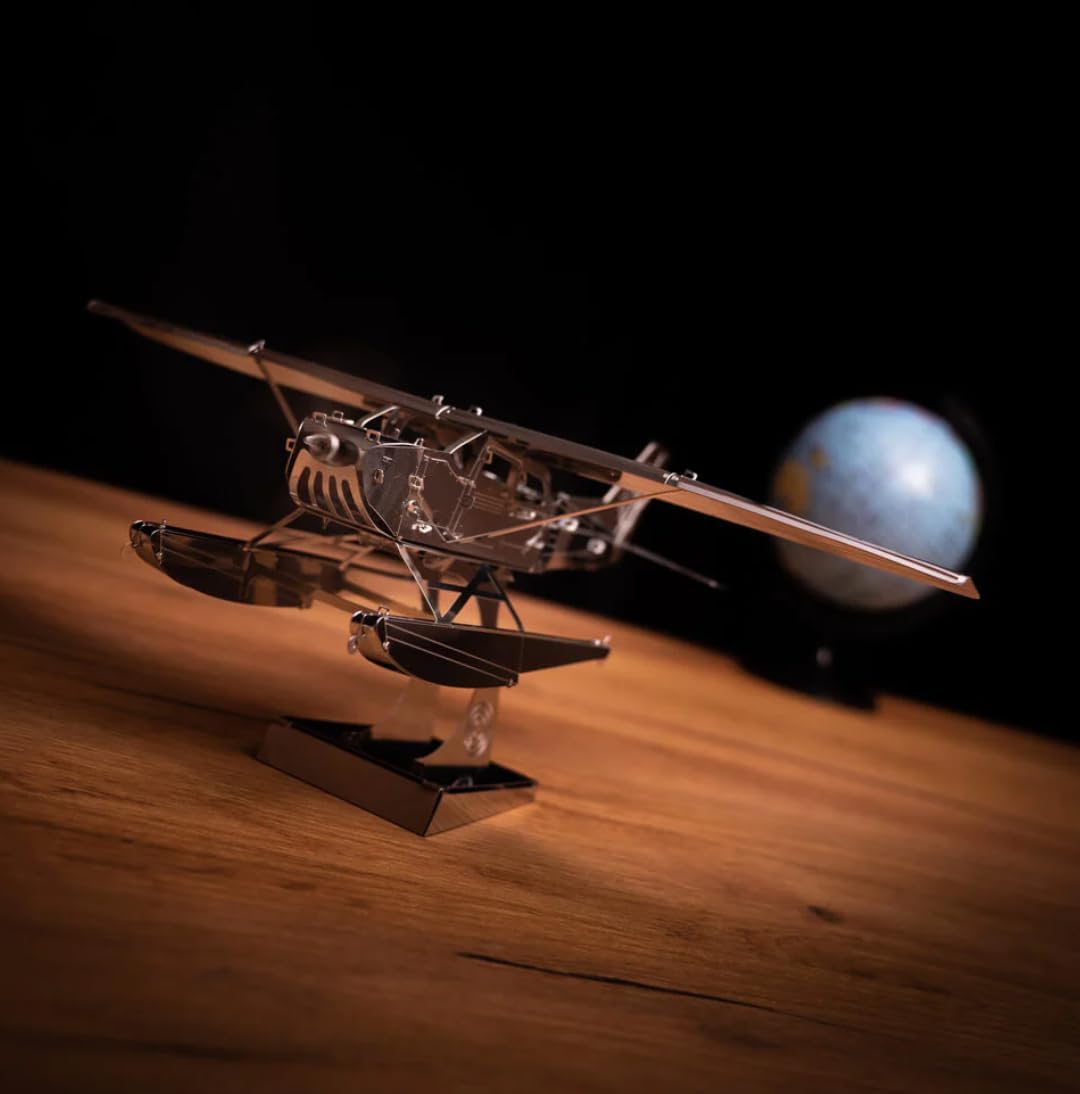 Breeze Drifter, Hydroplane Model, 3D Metal Mechanical Airplane Model Building Kit, Unique Wind-Up Moving Mechanism, Stainless Steel DIY Construction with Toolbox - 81 Pieces.