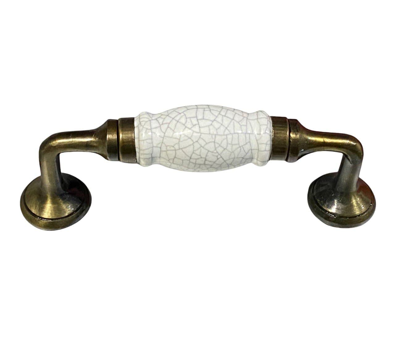Maison Belle Ceramic Door Handle Gold Antique Finish - (Size 5 Inch, White Crackle) Hole to Hole - 4 INCH