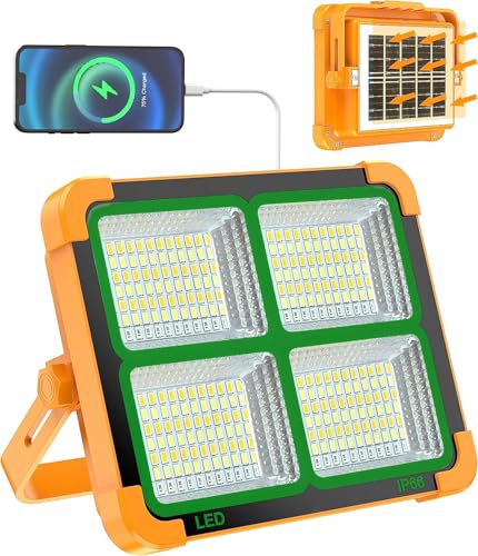Kauldvishe LED Solar Work Light, 100W 4-Panel Portable Rechargeable Floor Light with 360° Stand,…