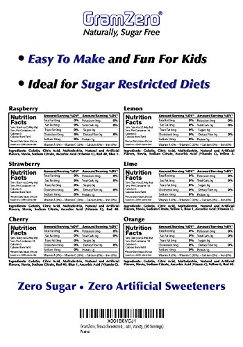 Gramzero Variety (Raspberry, Strawberry, Cherry, Lemon, Lime, Orange) Sugar Free Gelatin Mix 12-Pack, Low Carb Dessert, Stevia Sweetened #TOP3