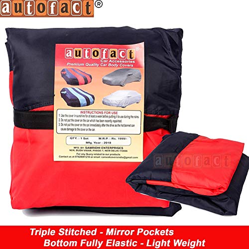 Image of Autofact Car Body Cover for Maruti Baleno (2015 to 2021) with Mirror and Antenna Pocket (Light Weight, Triple Stitched, Heavy Buckle, Bottom Fully Elastic) (Maruti Baleno, Red)