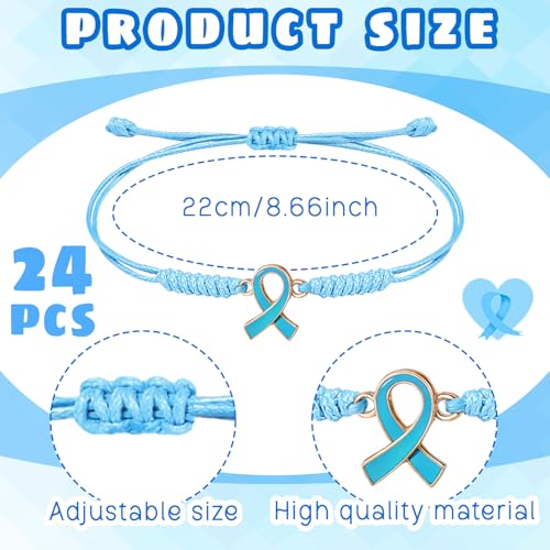 Image of Aurelema 24 Pcs Prostate Cancer Awareness String Bracelets Light Blue Ribbon Woven Bracelets Bulk Men's Health Decorations for Thyroid Disease Lymphedema Awareness Gifts
