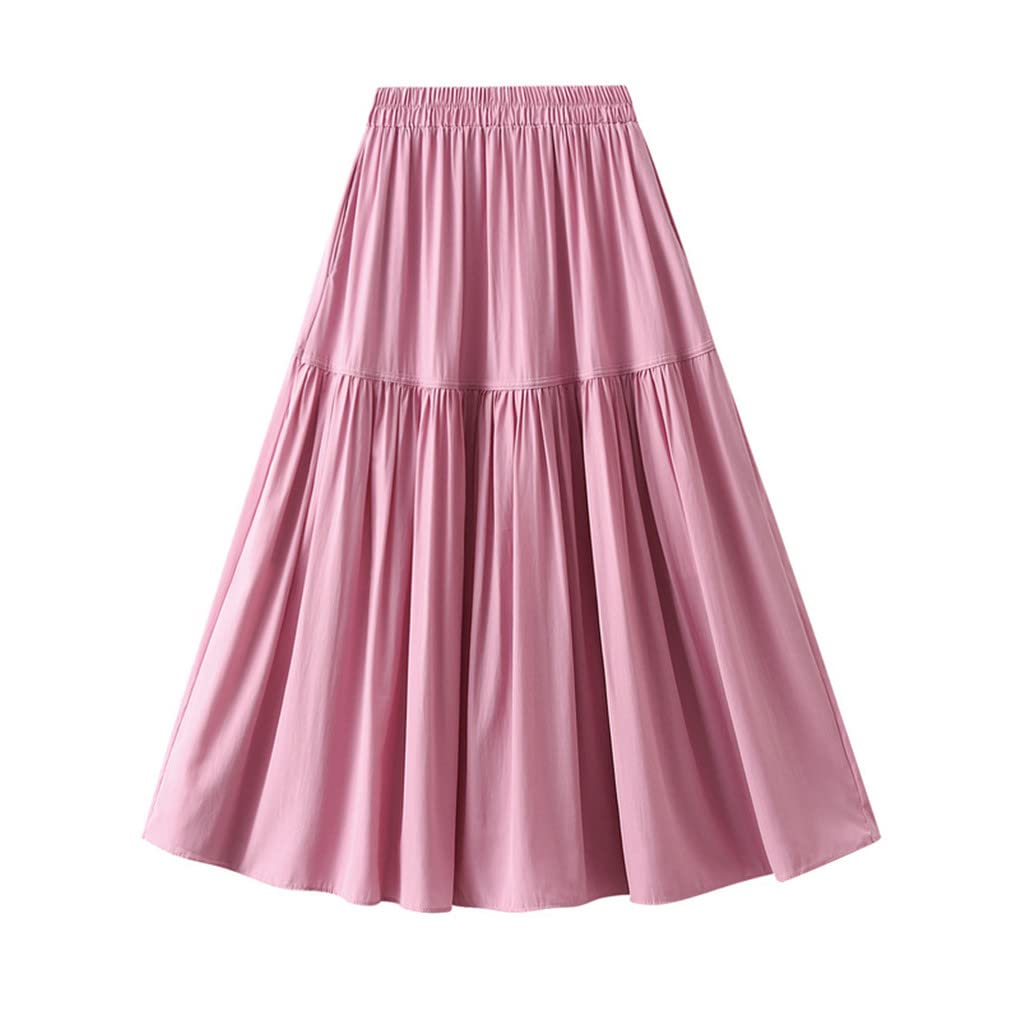Gonna lunga a pieghe da donna tinta unita gonna lunga casual basic a trapezio gonna estiva all-match midi gonna lunga