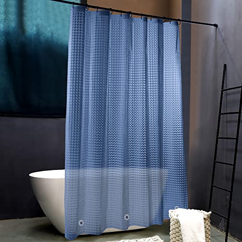 NTBAY EVA Semi-Transparent Clear Shower Curtain with Navy Checkered, Water-Repellent