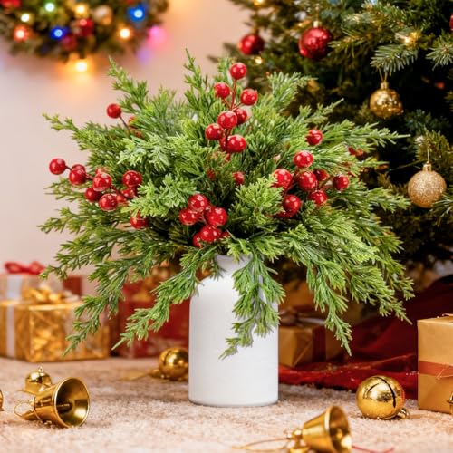 CloudValley 50 Stücke Künstliche Weihnachtszweige mit Vase,...