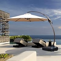 Grand Patio Deluxe NAPOLI 11 FT Curvy Aluminum Offset Umbrella, Patio Cantilever Umbrella with Base, Champagne