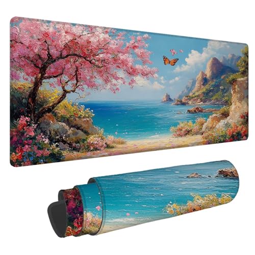 Podkładka pod mysz 700 x 300 x 3 mm duża podkładka pod mysz motyl podkładka pod mysz do gier plaża antypoślizgowa gumowa podstawa zmywalna wodoodporna podkładka pod biurko biurko, na laptopa prezent