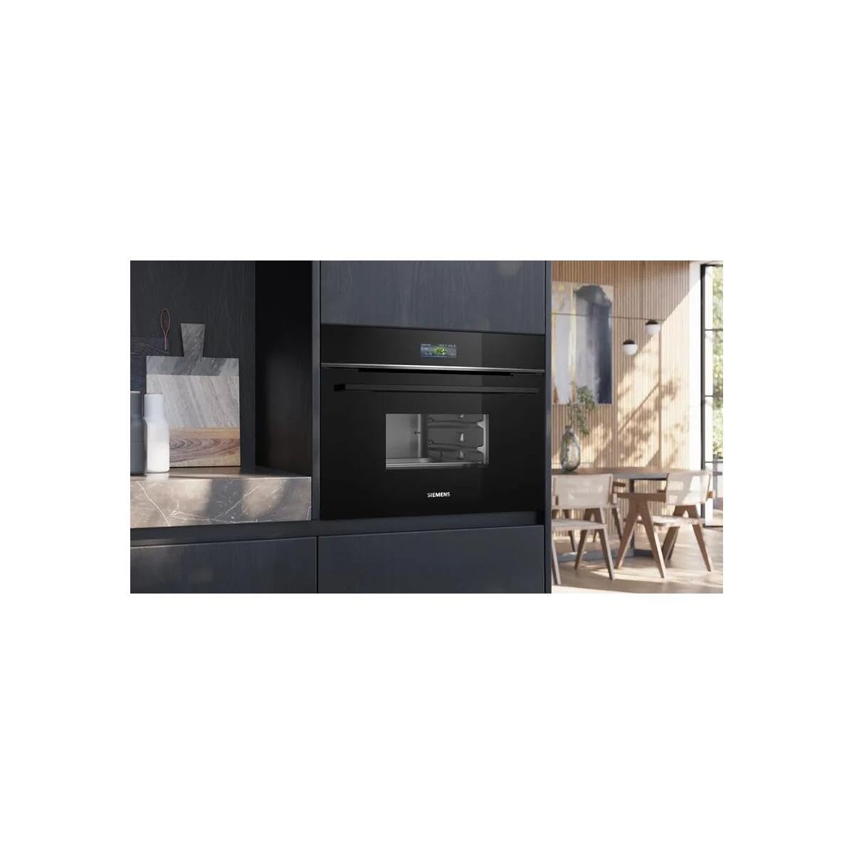 Siemens CD714GXB1, Smarter iQ700, pentola a vapore da incasso, 60 x 45 cm, serbatoio dell'acqua da 1,3 l, nero, cottura a vapore, rigenerazione con vapore, display a colori, cookControl programmi