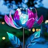 Solar Purple Metal Flower Wind Spinners, Colorful Spinning Windmill Lotus Yard Art Lights Wind Pinwheels with LED Crystal Ball Decorative Stake Lighting Flower Sculpture