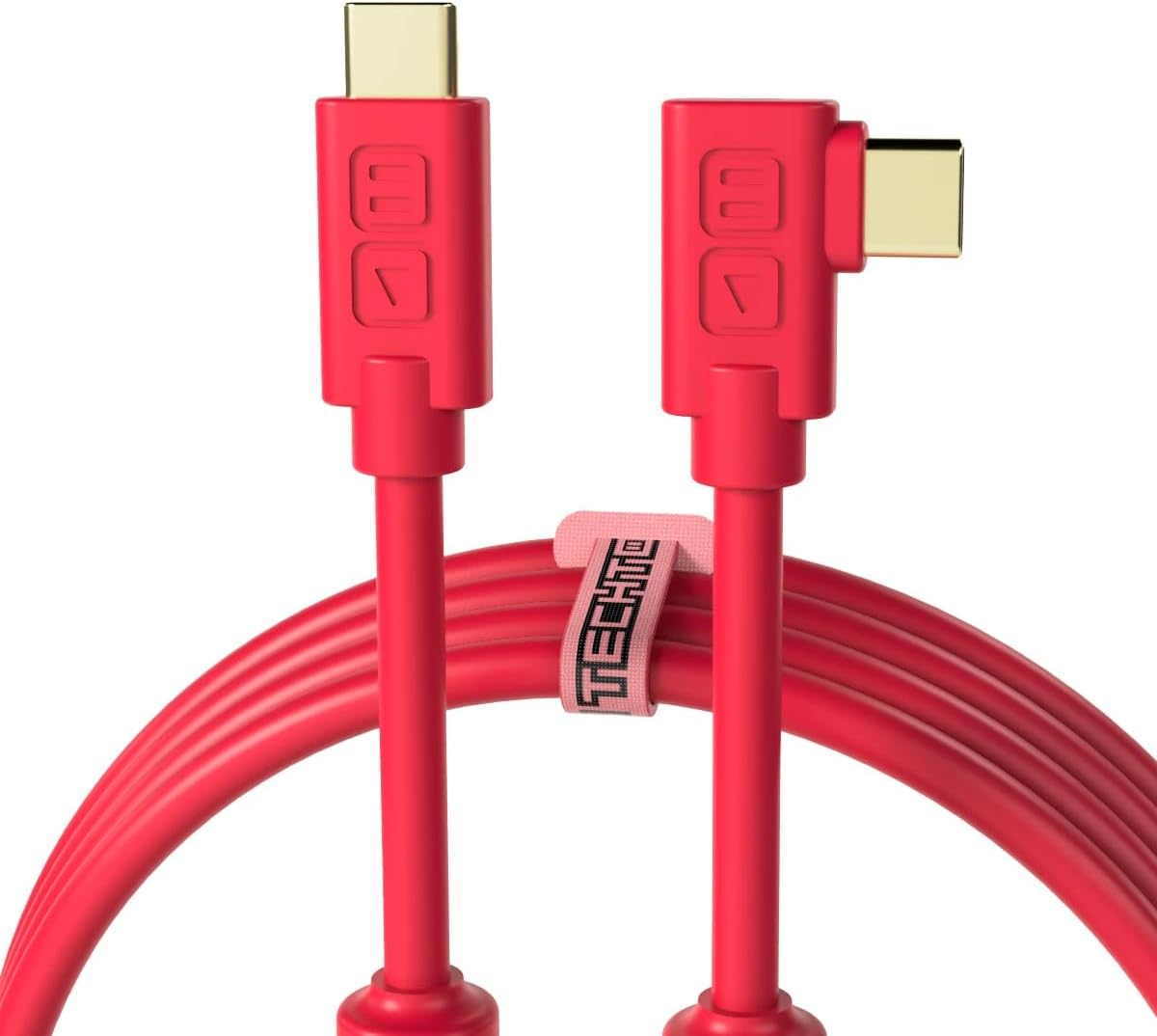 DJ TechTools Chroma Cable – USB-C to USB-C Cable | 100W Power Delivery, 10Gbps, 4K60, Ferrites & 56k? Resistor | Audio-Optimized, Color-Coded with Cable Tie | Neon Orange 6.4ft (2M) Angled