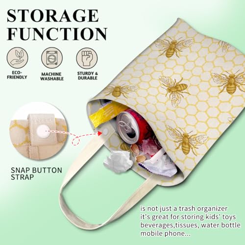 Image of Car Trash Can, Cute Car Trash Bag, Hanging Car Organizer and Storage Bag, Trash Bin for Car Accessories, Vehicle, Travelling, Camping Cute Yellow Bees Honey