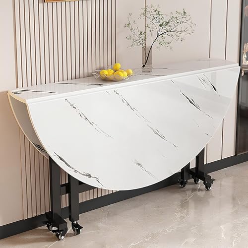 LENNOWALL Mesa de Comedor Plegable, Mesa Redonda abatible, Mesa de Comedor abatible con 6 Ruedas, Mesa de Comedor Que Ahorra Espacio para Espacios pequeños
