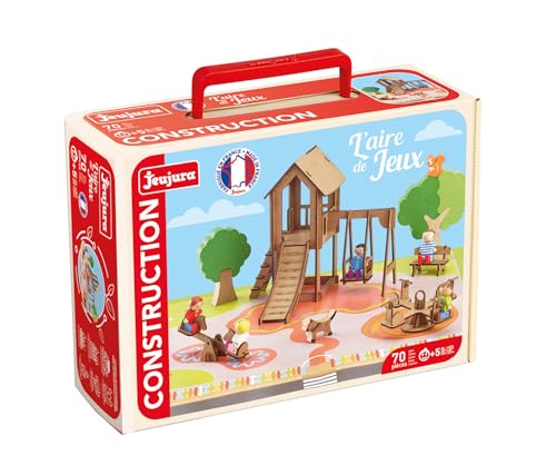 Jeujura - L'aire de Jeux - 70 pièces - Jeux de Construction dans sa Valise en Carton - A partir de 5 Ans - Agilité - Créativité - Manipulation - Catalogue fourni - 8060