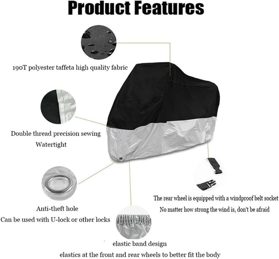 Motorcycle Cover for Harley-Davidson CVO Fat Bob/Ultra Classic Electra Glide, Polyester Lock Hole Outdoor Four Seasons Waterproof Sun Protection Rain Protection Dustproof Protective Cover