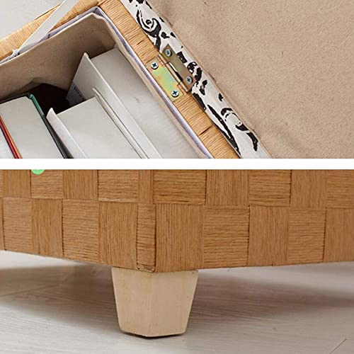 Pouf coffre rangement marron 50cm avec repose-pieds en bois