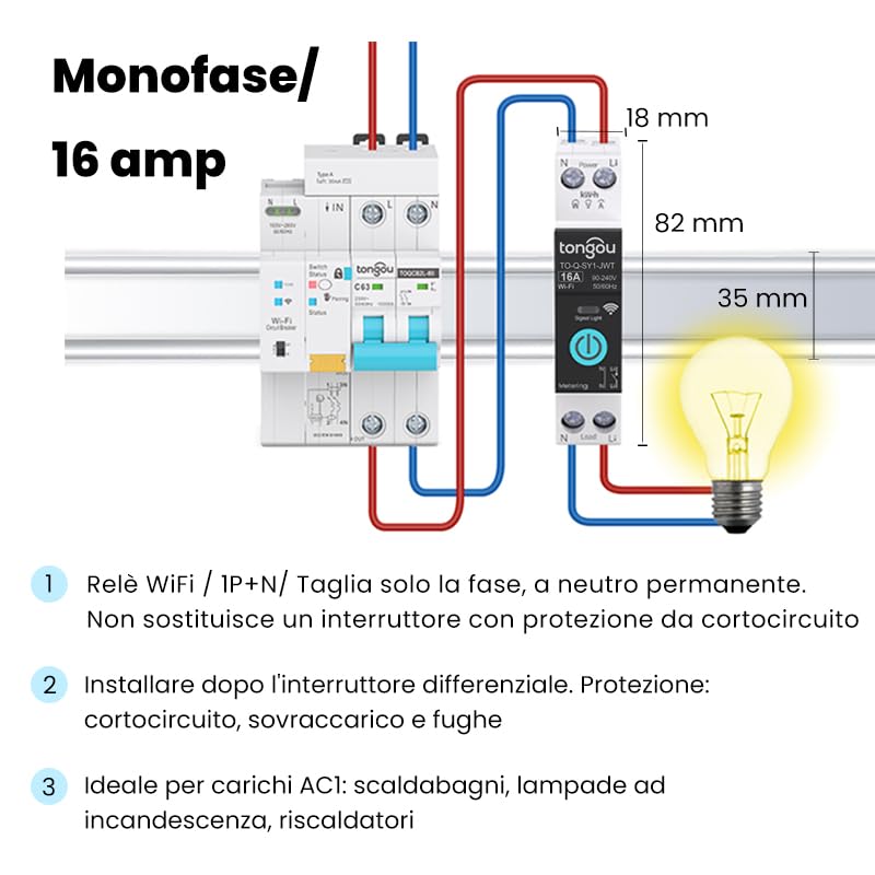 Wiring diagram for Tongou Smart WiFi DIN Rail Switch
