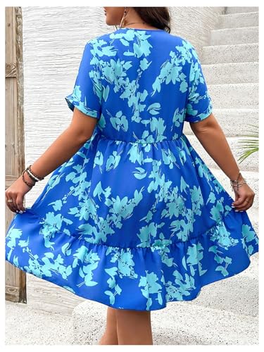 Image of Floerns Women's Plus Size Summer Vacation Wrap V Neck Short Sleeve Ruffle Hem A Line Hawaiian Short Dress