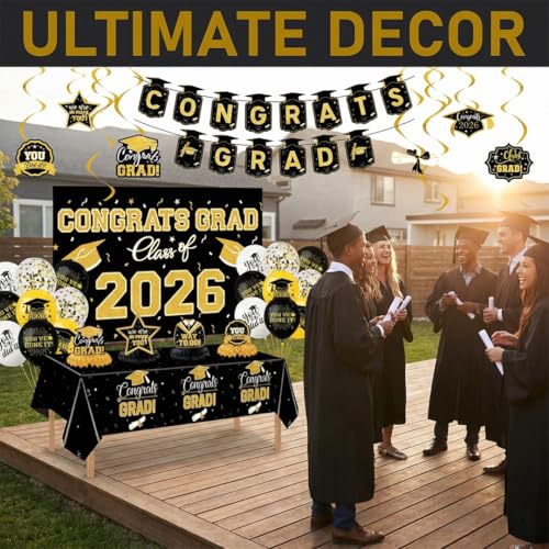 2026 Graduation Decorations Set with Banner, Backdrop & Balloons