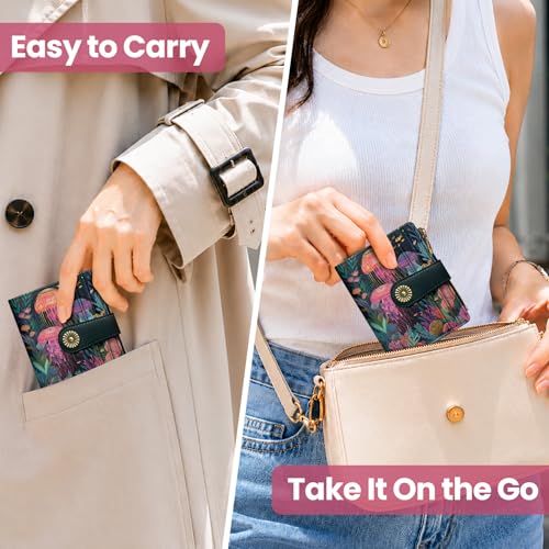 Image of Small Wallet for Women, RFID Blocking Bifold Card Holder Wallet with 10 Card Slots, Cash Compartment, Zipper Coin Pocket & ID Window, Cute Soft Vegan Leather Compact Wallet, Jellyfish