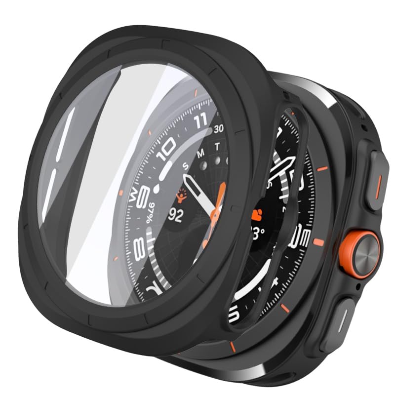 Image of YODI Case Cover Compatible with Samsung Galaxy Watch 7 Ultra Band 47mm Case Screen Protector, for Men and Women 360 Degree Full Protection Cover Bumper Frame Accessories (BLACK)